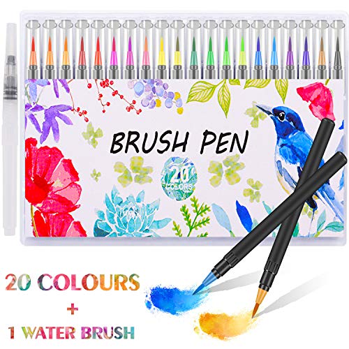 Book Cover Firbon 21 Watercolor Brush Marker Pen, Water Based Brush Pen Set with Soft Flexible Tips for Coloring Books, Calligraphy, Drawing and Writing - Non Toxic
