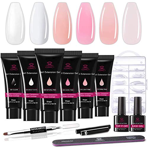Book Cover Makartt Poly Nail Gel Kit, Clear Pink Fall Winter Nail Gel Kit Poly Nail Extension Gel Nail Enhancement Set for Manicure All-in-one Nail Thickening Solution Salon Home French Kit Christmas Gift