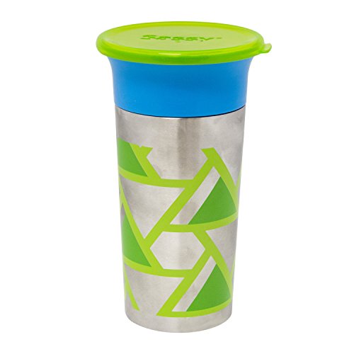 Book Cover Sassy Stainless Steel 360 Grow-Up Spout Less Sippy Cup with Travel Lid, 9 oz, Blue/Green