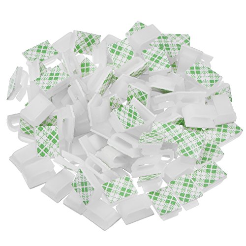 Book Cover Hicarer 100 Pieces Adhesive Cable Clips Wire Clips Cable Management Wire Cord Holder (13 x 10 mm, White)