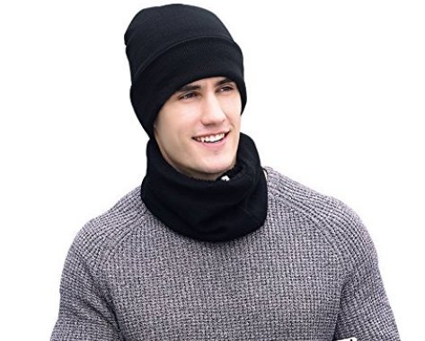 Book Cover T-wilker 3 Pieces Knitted Hat Set Winter Thick Warm Snug Knit Hat + Scarf + Touch Screen Gloves for Men Women