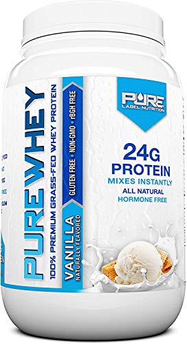 Book Cover Pure Label Nutrition 100% USA Grass-Fed Whey Protein Concentrate, 2lb Vanilla, Non-GMO, rBGH Free, Soy Free, Gluten Free, Low Carbs and Low Fat, No Sugar Added, Keto Friendly