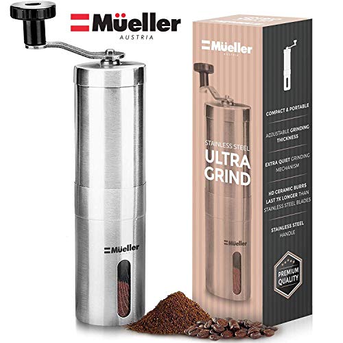 Book Cover Mueller Austria Manual Coffee Grinder, Whole Bean Conical Burr Mill for French Press/Turkish-Strongest and Heaviest Duty, Packaging May Vary, Hand Size, Brushed Stainless Steel