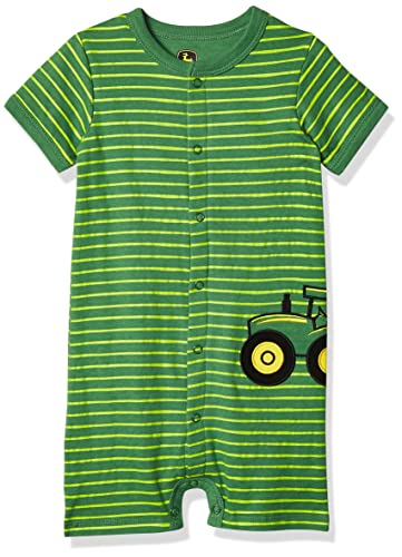 Book Cover John Deere baby boys Romper Shirt, Green Stripe, 9-12 Months US