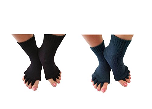Book Cover Triim Fitness Toe Separator Yoga Gym Sports Massage Socks for Foot Alignment, Great for Sore Feet and Diabetics with Free Exercise Guide! (BlackGray)