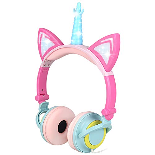 Book Cover Nice2Mitu Cat Ear Kids Headphones for Boys Girls Tablet School Supplies,Foldable Over On Ear Girl Headphones, Led Glowing Headphones for Kids Toddlers Travel Birthday Gifts (Pink)