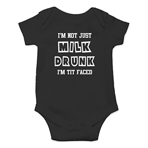 Book Cover AW Fashions I'm Not Just Milk Drunk, Im Tit Faced Cute Novelty Funny Infant One-Piece Baby Bodysuit - black - Newborn