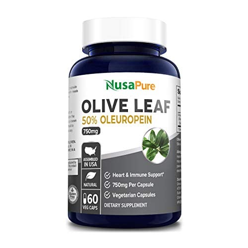 Book Cover Olive Leaf Extract 750 mg 50% Oleuropein (Non-GMO & Gluten-Free) - Vegan - No Oil - 60 Capsules