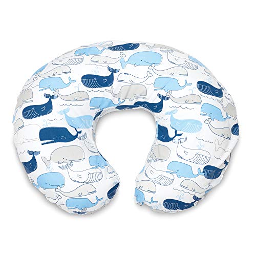 Book Cover Boppy Original Nursing Pillow and Positioner, Big Whales Blue and Gray, Cotton Blend Fabric with allover fashion