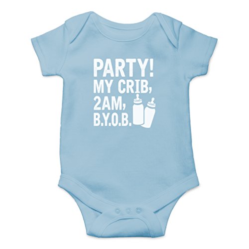 Book Cover AW Fashion's Party! My Crib, 2 AM, B.Y.O.B. Cute Novelty Funny Infant One-piece Baby Bodysuit (6 Months, Light Blue)