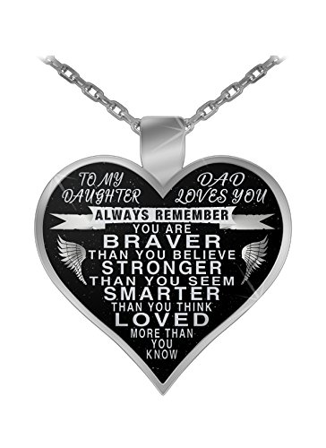 Book Cover Design Time Gifts to My Daughter - from dad - Always Remember Quote Heart Pendant Necklace Silver