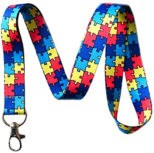 Book Cover Autism Awareness Puzzle Piece Print Lanyard Key Chain Id Badge Holder