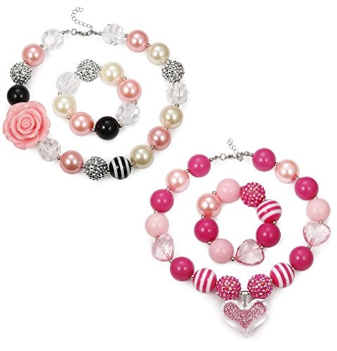 Book Cover FINREZIO 2 Pairs Cute Chunky Bubblegum Necklace and Bracelet set for Girls