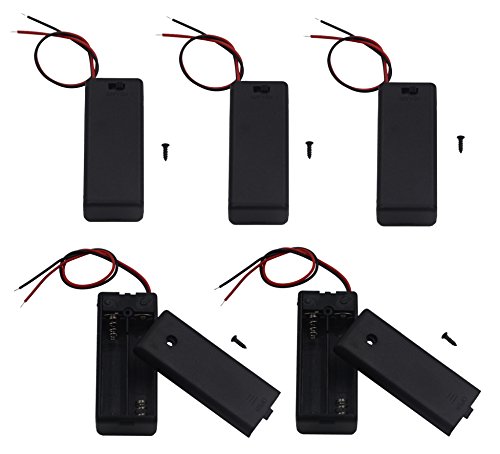 Book Cover LAMPVPATH 5Pcs 2 AAA Battery Holder with Switch, 2X 1.5V AAA Battery Holder Case with Wire Leads and ON/Off Switch(5 Pack)