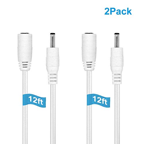 Book Cover IBERLS 2-Pack White 12ft(3.6m) 5.5 x 2.1mm DC Plug Power Supply Adapter Extension Cable 20AWG Power Cord for 5V / 12V / 24V Wireless IP Security Camera, LED Strip Lights, Baby Monitor, Female to Male