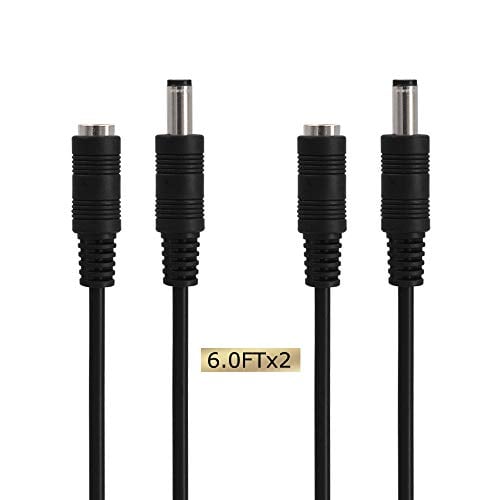 Book Cover VCE 2-Pack 2.1mm x 5.5mm DC Power Male to Female Adapter Extension Cable for 12V CCTV Wireless IP Camera, LED, Car-6FT