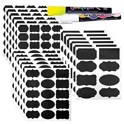 Book Cover Chalkboard Labels - 173 Waterproof Stickers of Assorted Shapes & Sizes - Pantry and Storage - Reusable Labels for Jars: Mason, Spice, Glass, Cups, Bottles & Canisters with 2 Easy to Ink Marker