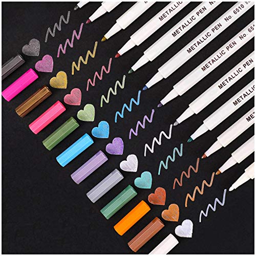 Book Cover Dyvicl Metallic Marker Pens - 12 Colors Hard Fine Tip Metallic Markers for Black Paper, Adult Coloring, Card Making, Rock Painting, Scrapbooking Crafts, DIY Photo Album