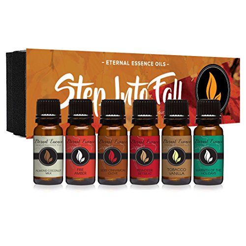 Book Cover Eternal Essence Oils Step Into Fall Premium Fragrance Oils Set - Including Almond Coconut Milk, Fire Amber, Sexy Cinnamon Clove, Reindeer Retreat, Warmth of The Holidays, Tobacco Vanilla (6 Pack)