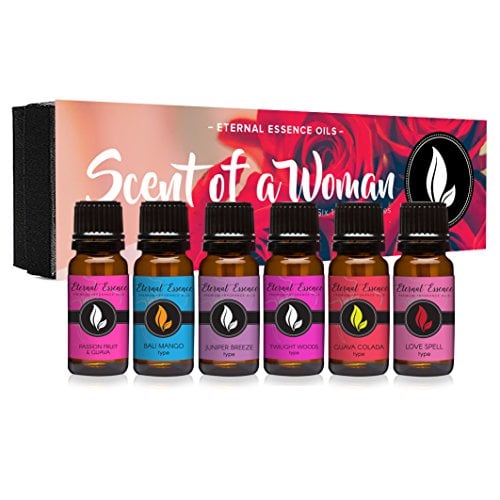 Book Cover Eternal Essence Oils Scent of a Woman Premium Fragrance Oils Set - Including Guava Colada, Twilight Woods, Bali Mango, Passion Fruit & Guava, Juniper Breeze, Love Spell Scents - Scented Oils (6 Pack)