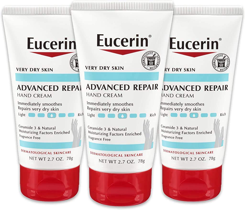 Book Cover Eucerin Advanced Repair Hand Cream - Fragrance Free, Hand Lotion for Very Dry Skin - 2.7 Ounce (Pack of 3)