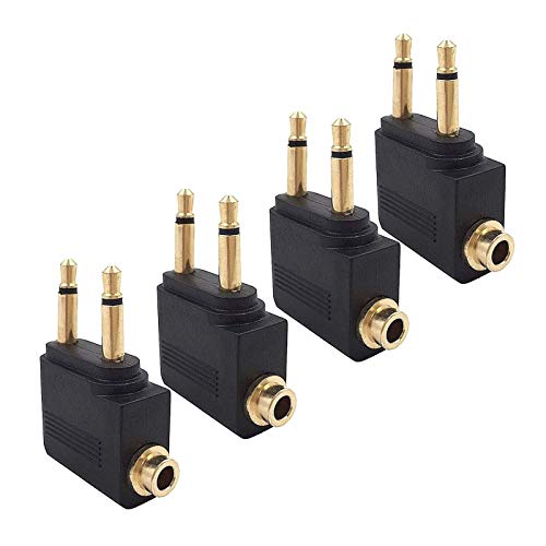 Book Cover Valefod 4-Pack Airline Airplane Flight Adapters for Headphones, Golden Plated 3.5mm Jack