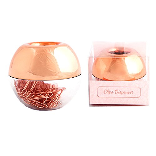 Book Cover METAN 100pcs Rose Gold Paper Clips 28mm in Magnetic Lid Acrylic Paper Clip Holder for Office Supplies Desk Organizer