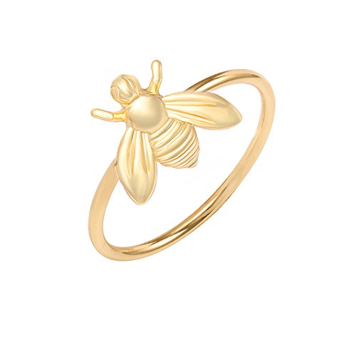 Book Cover MANZHEN Cute Gold Tiny Honey Bee Ring Jewelry for Women