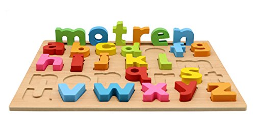 Book Cover Motrent Wooden Lowercase Alphabet Puzzle Board Toy for Kids