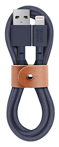 Book Cover Native Union Belt Cable - 4ft Ultra-Strong Reinforced [Apple MFi Certified] Durable Lightning to USB Charging Cable with Leather Strap for iPhone/iPad (Marine)