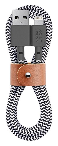 Book Cover Native Union Belt Cable - 4ft Ultra-Strong Reinforced [Apple MFi Certified] Durable Lightning to USB Charging Cable with Leather Strap for iPhone/iPad (Zebra)