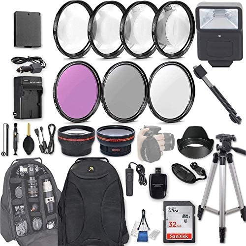 Book Cover 58mm 28 Pc Accessory Kit Compatible with Canon EOS Rebel T6, T5, T3, 1300D, 1200D, 1100D DSLRs with 0.43x Wide Angle Lens, 2.2X Telephoto Lens, Flash, 32GB SD, Filter & Macro Kits, Backpack Case