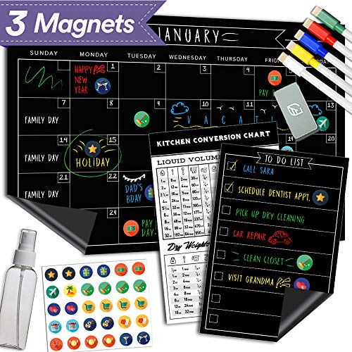 Book Cover Magnetic Dry Erase Chalkboard Calendar - 11x17 Inches - Large Premium Reusable Board for Refrigerator - Perfect Magnet Set for Fridge as Kitchen Organizer & Atomic Habits Planner