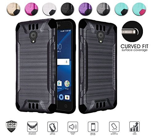 Book Cover MYFAVCELL Alcatel Verso Case, IdealXcite case, CameoX case 5044R, Alcatel U50 case 5044S, Heavy Duty Metallic Brushed Slim Hybrid Shockpoof Dual Layer Armor Defender Protective Case (Black)