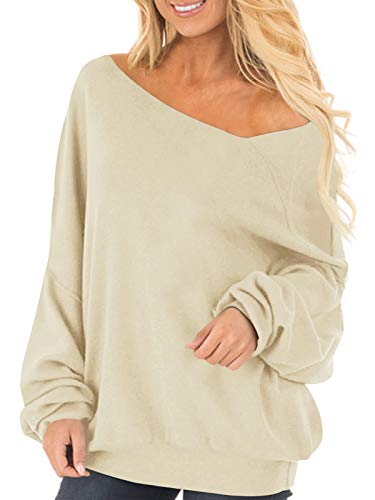 Book Cover Auxo Womens Off The Shoulder Tops Baggy Sweatshirt Long Sleeve Blouse Oversized Sweater Jumper Pullover