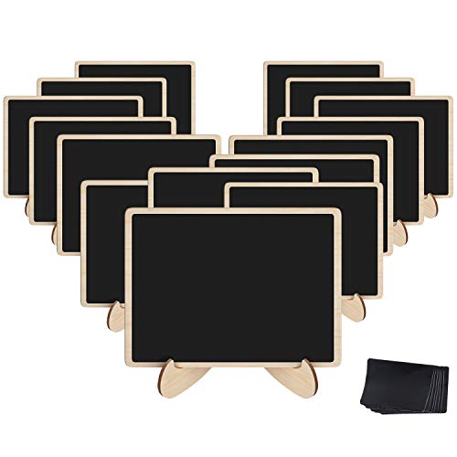 Book Cover Korlon 15 Pack Mini Chalkboard Signs, Wood Chalk Signs with Easel, with 15 Pcs Replacement Stickers, for Weddings Events, Office, Mini Food Menu Board