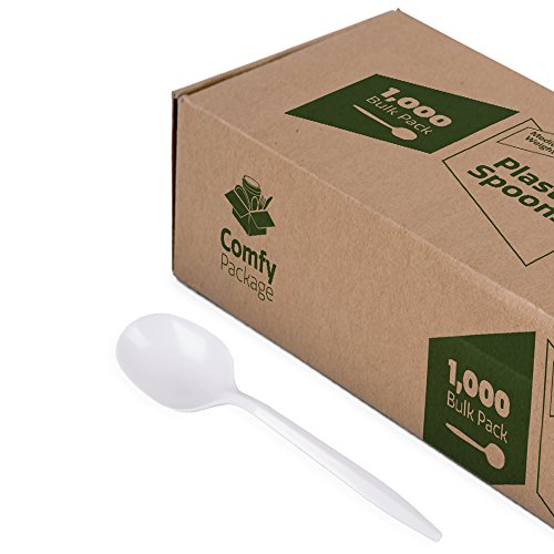 Book Cover [1000 Pack] Plastic Soup Spoons Lightweight - White