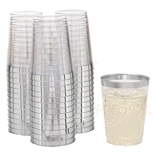 Book Cover DRINKET Silver Plastic Cups 10 oz Clear Plastic Cups/Tumblers Fancy Plastic Wedding Cups With Silver Rim 50 Ct Disposable For Party Holiday and Occasions SUPER VALUE PACK
