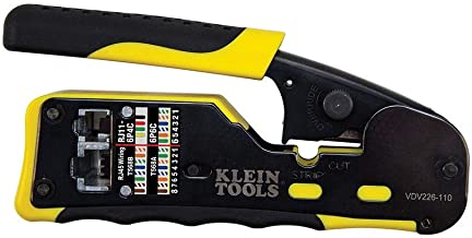 Book Cover Klein Tools VDV226-110 Ratcheting Modular Cable Crimper / Wire Stripper / Wire Cutter, for RJ11/RJ12 Standard and RJ45 Pass-Thru Connectors