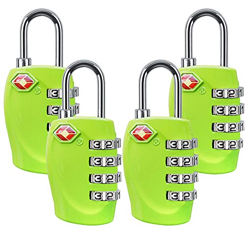 Book Cover 4 Dial Digit TSA Approved Travel Luggage Locks Combination for Suitcases (Green-4pack)