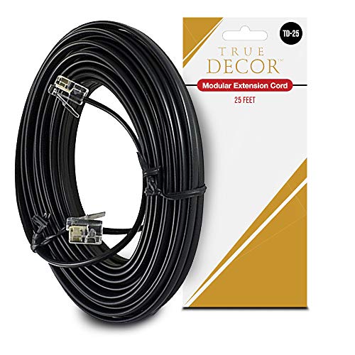 Book Cover 25 Feet Black Phone Telephone Extension Cord Cable Wire with Standard RJ-11 Plugs by True Decor