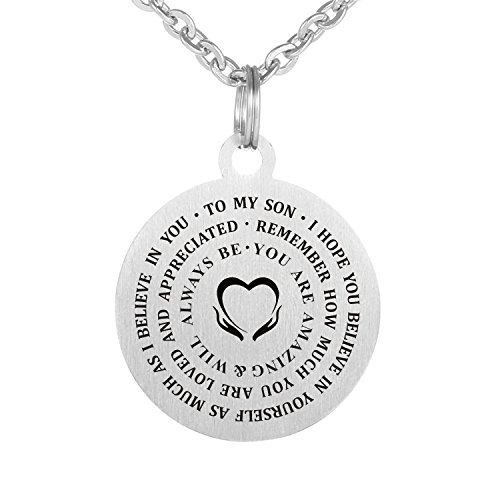 Book Cover CraDiabh Family Friend to My Son Necklace Never Forget Love Stainless Waterproof Chains Birthday Necklace Gift Son
