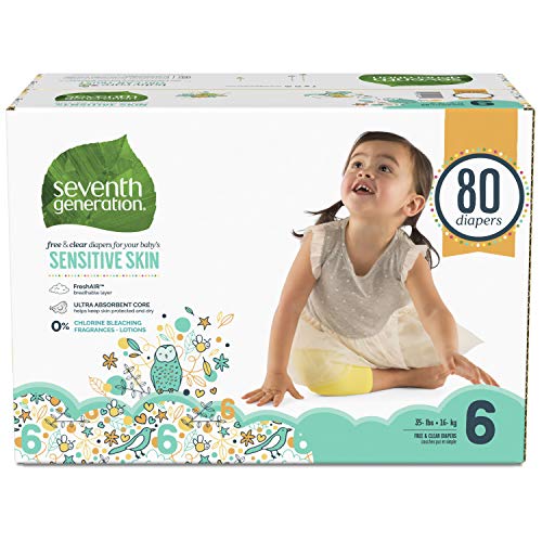 Book Cover Seventh Generation Baby Diapers for Sensitive Skin, Animal Prints, Size 6, 80 count (Packaging May Vary)