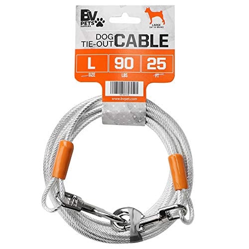 Book Cover BV Pet Reflective Tie Out Cable for Dog up to 90 Pound, 25 Feet