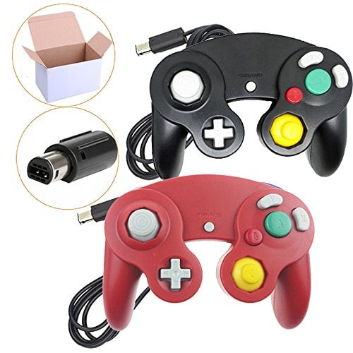 Book Cover Poulep 2 Packs Classic Wired Gamepad Controllers for Wii Game Cube Gamecube Console (Black and Red)