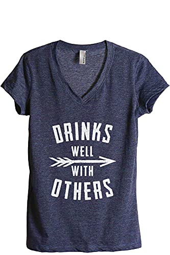 Book Cover Drinks Well with Others Women's Relaxed V-Neck T-Shirt Tee
