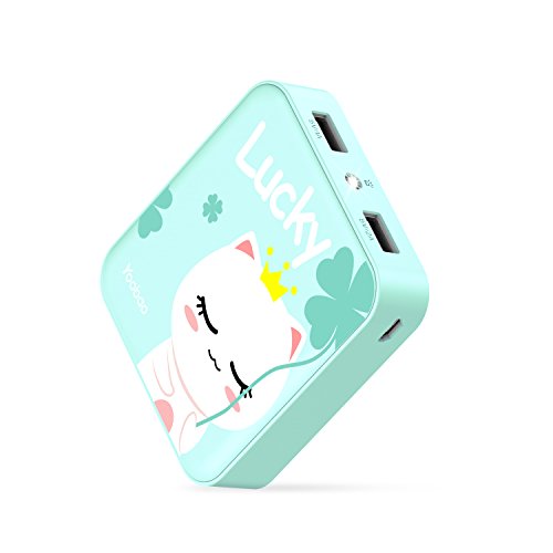 Book Cover Yoobao Portable Charger 10000mAh Cute Power Bank External Battery Pack Powerbank Cell Phone Battery Backup with Dual USB Output Comaptible iPhone X 8 7 Plus, Samsung Galaxy & More - Mint Green Lucky