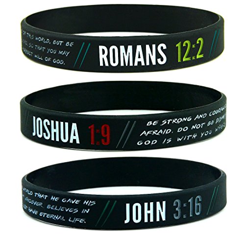 Book Cover Ezekiel Gift Co. Christian Wristbands for Guys (6-pack) - John 3:16, Romans 12:2, and Joshua 1:9 - Religious Bible Gifts for Him Christian Men