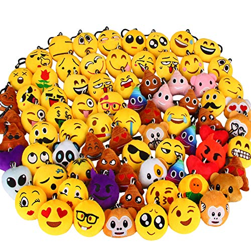 Book Cover Dreampark 80 Pack Mini Emoticon Keychain Plush, Party Favors for Kids, Valentine's Day Gifts/ Birthday Party Supplies, Emoticon Gifts Toys Carnival Prizes for Kids 2