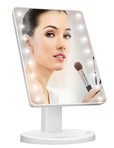 Book Cover Lighted Vanity Makeup Mirror with 16 Led Lights 180 Degree Free Rotation Touch Screen Adjusted Brightness Battery USB Dual Supply Bathroom Beauty Mirror (White)